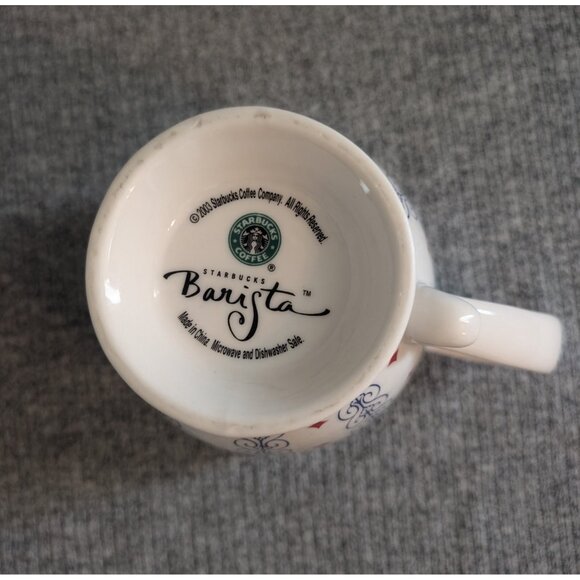 Starbucks "Barista" 18 oz Coffee Mug, Blue Scroll with Red Diamonds, EUC - Picture 4 of 4